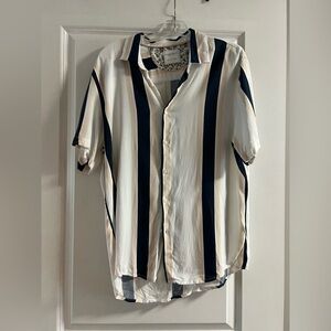 Denim & Flower Black and Cream Striped Casual Shirt